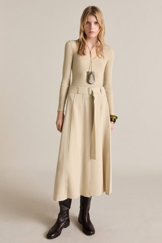 Robe à ceinture tissu combiné - Ecru