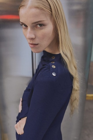 Robe asymétrique froncée - Bleu nuit