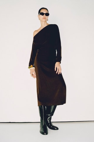 Robe asymétrique fronces sur les côtés - Marron