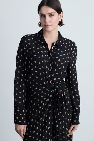 Robe chemise pois détail nœud - Noir