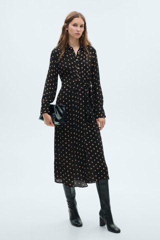 Robe chemise pois détail nœud - Noir