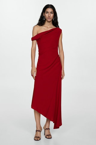 Robe asymétrique froncée - Rouge