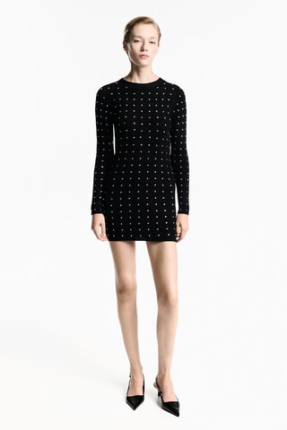 Robe maille détail strass - Noir