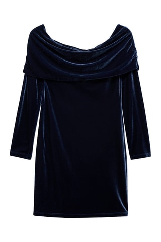 Robe velours épaules dénudées - Bleu nuit