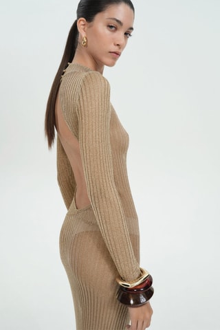 Robe maille côtelée Lurex dos nu - Doré