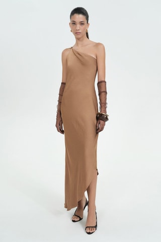 Robe longue asymétrique cape - Beige