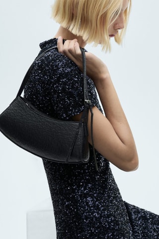 Robe paillettes manches courtes - Bleu nuit