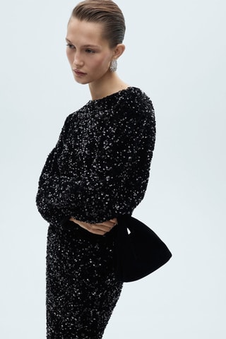 Robe paillettes manches bouffantes - Noir