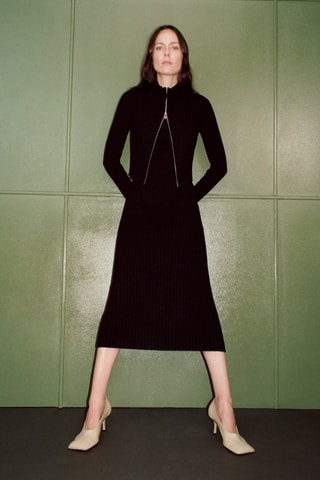 Robe maille combinée fermeture éclair - Noir