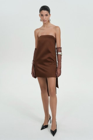 Robe bustier courte satinée - Marron