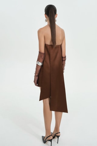 Robe bustier courte satinée - Marron