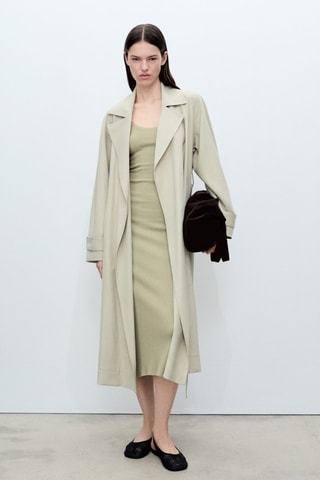 Robe midi en maille côtelée - Kaki