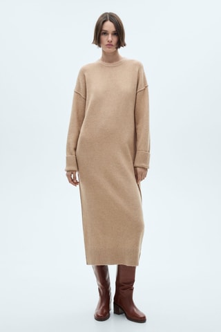 Robe maille bords côtelés - Marron