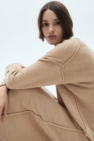 Robe maille bords côtelés - Marron