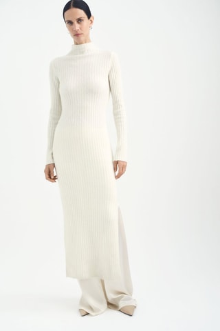 Robe fendue maille côtelée - Écru