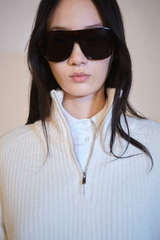 Robe maille côtelée fermeture Éclair - Écru