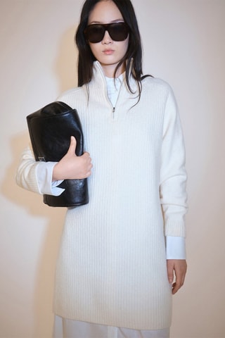 Robe maille côtelée fermeture Éclair - Écru