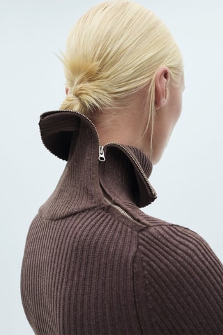 Robe maille côtelée col revers - Bordeaux