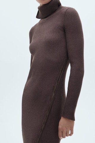 Robe maille côtelée col revers - Bordeaux
