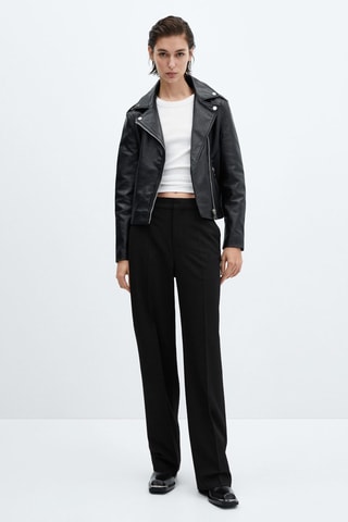 Blouson biker en cuir - Noir