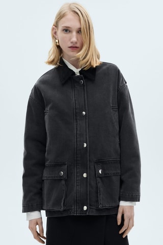 Blouson poches col velours côtelé - Noir