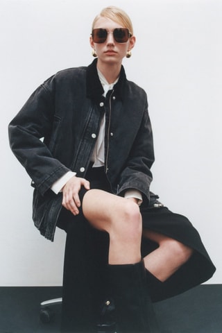 Blouson poches col velours côtelé - Noir