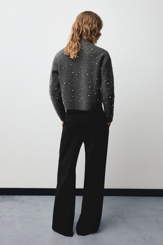 Blouson maille détail perles - Gris clair chiné