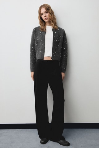 Blouson maille détail perles - Gris clair chiné