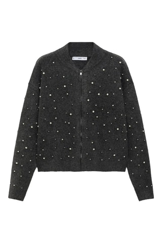 Blouson maille détail perles - Gris clair chiné