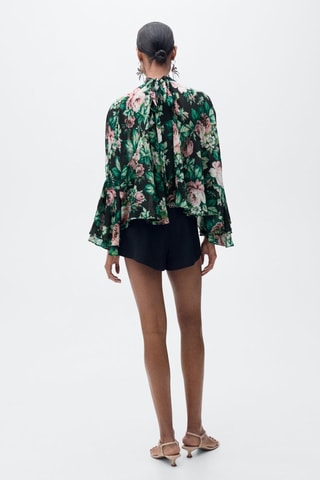 Chemisier à col montant imprimé fleuri - Noir