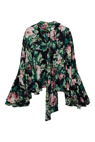 Chemisier à col montant imprimé fleuri - Noir