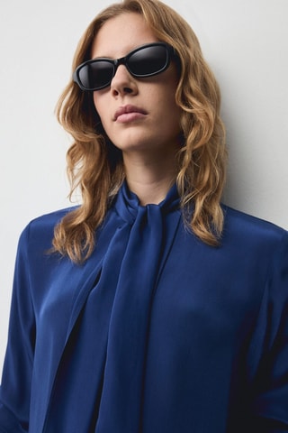 Chemise satinée nœud - Bleu