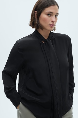 Chemise satinée nœud - Noir