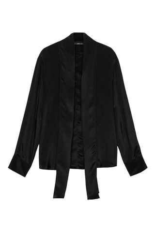 Chemise satinée nœud - Noir