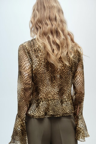 Chemise imprimée manches bouffantes - Marron