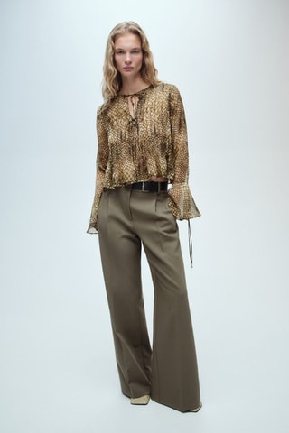 Chemise imprimée manches bouffantes - Marron