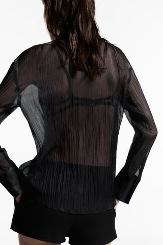 Chemise semi-transparente détails satinés - Noir