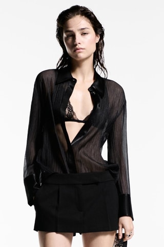 Chemise semi-transparente détails satinés - Noir