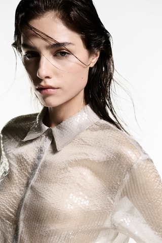Chemise à sequins semi-transparente - Écru