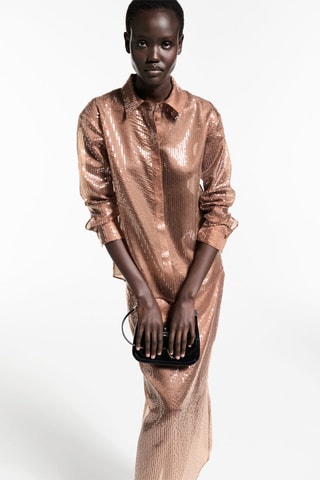 Chemise à sequins semi-transparente - Marron