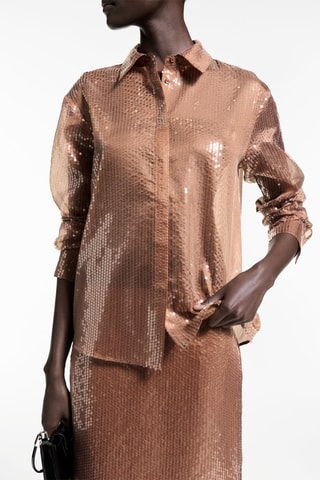 Chemise à sequins semi-transparente - Marron