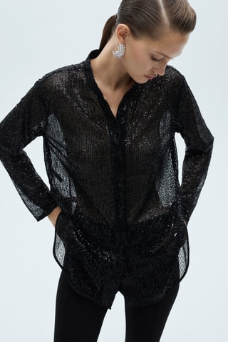 Chemise à sequins semi-transparente - Noir