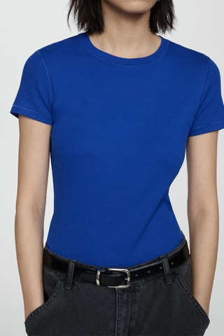 T-shirt manches courtes maille côtelée - Bleu