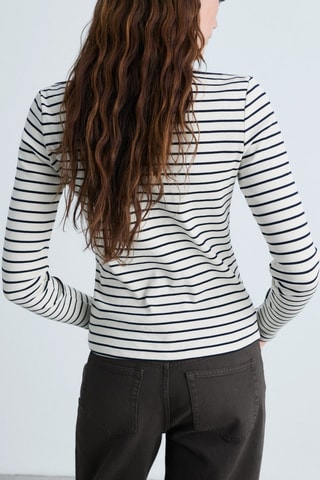 T-shirt rayures col bateau - Blanc cassé