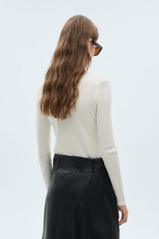 T-shirt maille côtelée boutons - Blanc cassé