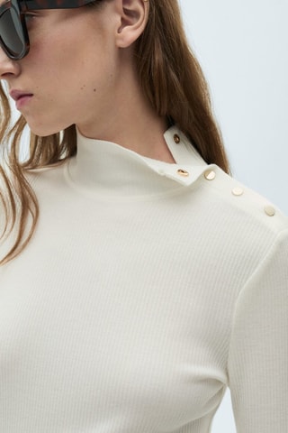 T-shirt maille côtelée boutons - Blanc cassé