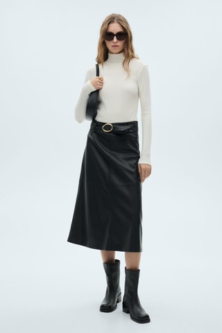 T-shirt maille côtelée boutons - Blanc cassé