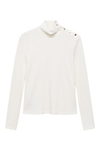 T-shirt maille côtelée boutons - Blanc cassé