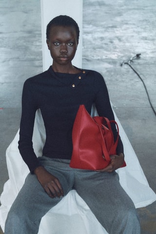 T-shirt maille côtelée boutons - Bleu marine