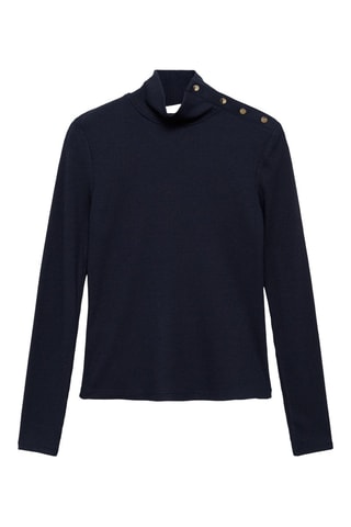 T-shirt maille côtelée boutons - Bleu marine